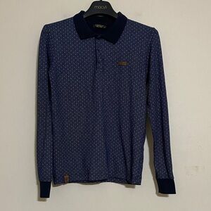 Corazzo Men's Navy Blue Long Sleeve Polo Shirt casual S soft cozy office event